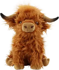 Cute Highland Cows Stuffed Animals 10.5 Inches Realistic Cow Plush Toy Highland Cattle Farm Toy Gift For Adults Kids Boys