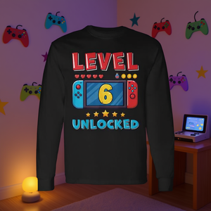 T-shirt à manches longues pour garçon gamer de 6 ans, design niveau 6 débloqué pour enfants - Product Image 3