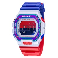Reloj Deportivo Digital SMAEL 8059 Unisex Cuadrado Luminoso Resistente al Agua 5ATM con Alarma y Cronómetro