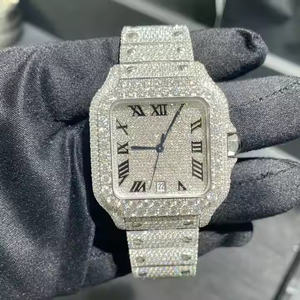 นาฬิกาข้อมือผู้ชายสแตนเลสสตีลระดับพรีเมียม ตัวเรือนทรงเหลี่ยม พร้อมเพชรเลี้ยงในห้องปฏิบัติการ ระยิบระยับ ให้ลุคหรูหรา - Product Image 3