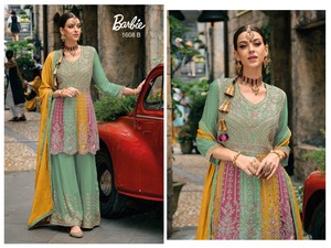 Chinon de calidad de exportación con trabajo bordado Traje Salwar de boda de manga completa con juego Dupatta de India - Product Image 3