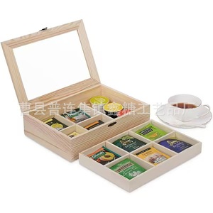 Wooden coffee storage <b>box</b>, flip-top, multi-compartment <b>tea</b> bag organizer, transparent lid storage <b>box</b> manufacturer wholesale. - Product Image 2