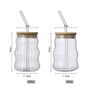 Пивные стеклянные чашки в форме банки 500 мл с бамбуковой крышкой и соломенная пивная банка для колы со льдом