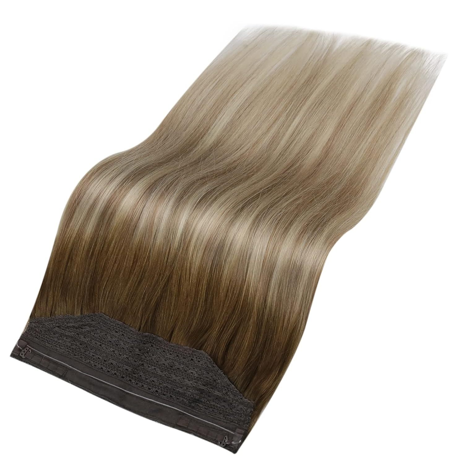 Easyouth Invisible Extensions Echthaar Mit Draht – 70g, 35 Cm, Farbe Ash Brown Mix Platin Blonde, #8P60