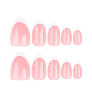 French Tip Short Pointed Almond Artificial <b>Nails</b> Salon Quality Semi-Transparent <b>Nails</b> 24 <b>Nail</b> <b>Kit</b> with Glue - Product Image 3