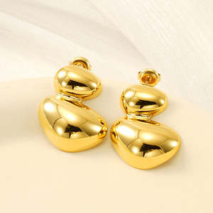 Geometric Stud Earrings Gold 18K Stainless Steel Elliptical Ring Design Fashion Jewelry For Women - Product Image 1