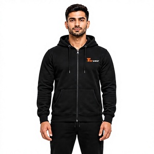 <b>Men's</b> Full Zip Hoodie <b>Black</b> Cotton Fleece Regular Fit Casual Hooded <b>Sweatshirt</b> with Front Pocket and Logo Print Zipper Hoodies - Product Image 1