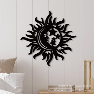 Décoration murale en bois Bohème Soleil Lune Étoile, cercle noir, pour la maison, en buis du Zhejiang - Product Image 3