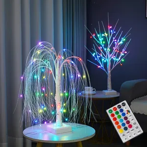 50cm RGB Schreibtisch Bonsai Weihnachts baum mit 60 LED-Lichtern Batterie USB-Fernbedienung Künstliche LED Trauerweide nbaum Lichter