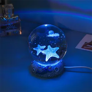 Lampe de Table LED 3D en forme de dauphin, étoile de mer, clown, poisson, diable, coquille de poisson, veilleuse USB, boule de cristal, pour noël, maison pour enfants