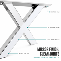Fabrication sur mesure de tôles en acier inoxydable poli miroir TZR OEM, pieds de table en forme de X, base de meubles en métal