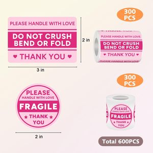 600 Etiquetas Adhesivas de Papel Frágil (Redondas y Rectangulares) con Mensaje de Agradecimiento y Amor para Envíos - Product Image 3