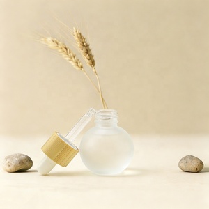 Flacon compte-gouttes en verre rond givré coloré 30ml 50ml, flacon d'huile de luxe avec bouchon blanc pour sérum de soin de la peau - Product Image 5