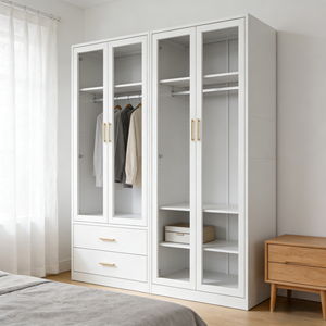 Nordic Luxury 4-Door Bedroom Wardrobe | Steel Door Upgrade Option | 160cm Wide Adjustable <strong>Large</strong> Storage <strong>Closet</strong> - Product Image 5