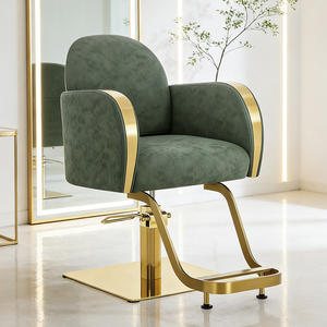 Chaise de coiffure de luxe en acier inoxydable doré, base carrée, moderne, réglable, pivotante, pour la vente - Product Image 1