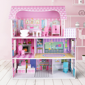 Cadeau d'anniversaire de haute qualité pour fille, vacances, grande maison de poupée en bois rose à 3 étages, autre jouet éducatif de Noël pour les filles - Product Image 3