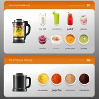 Blender professionnel chauffant 2 en 1, robot culinaire, utilisation domestique, cuisine, glace, smoothie, haute vitesse, comptoir