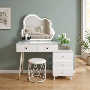 Modern Makeup Vanity Table <b>With</b> <b>Lighted</b> <b>Mirror</b> Storage Desk For Bedroom Furniture - Product Image 2