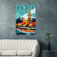 Affiche murale vintage personnalisée écologique et imperméable, imprimée en typographie, sur le thème de la Tour Eiffel de Paris, France, pour la décoration intérieure