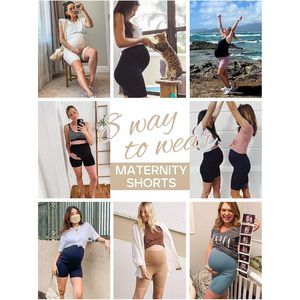 Shorts de maternité FOXA avec poches, à porter par-dessus le ventre, vêtements de sport pour la grossesse, respirants, en coton et élasthanne tricoté, pour femmes - Product Image 5