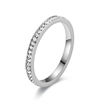Anneaux tendance simples en diamant plein, fines, 4 mm, 2 mm, rangée unique, plaqués argent et or, en acier inoxydable, pour femmes, strass