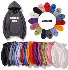 Áo hoodie trơn in logo tùy chỉnh, áo hoodie unisex chất liệu cotton polyester lót lông 380GSM, áo hoodie nam thoải mái - Product Image 1