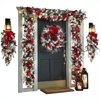 Guirlande de Noël en polyester floqué de luxe, décoration de fête, guirlande murale floquée douce, décoration de porte d'entrée, décoration de la maison