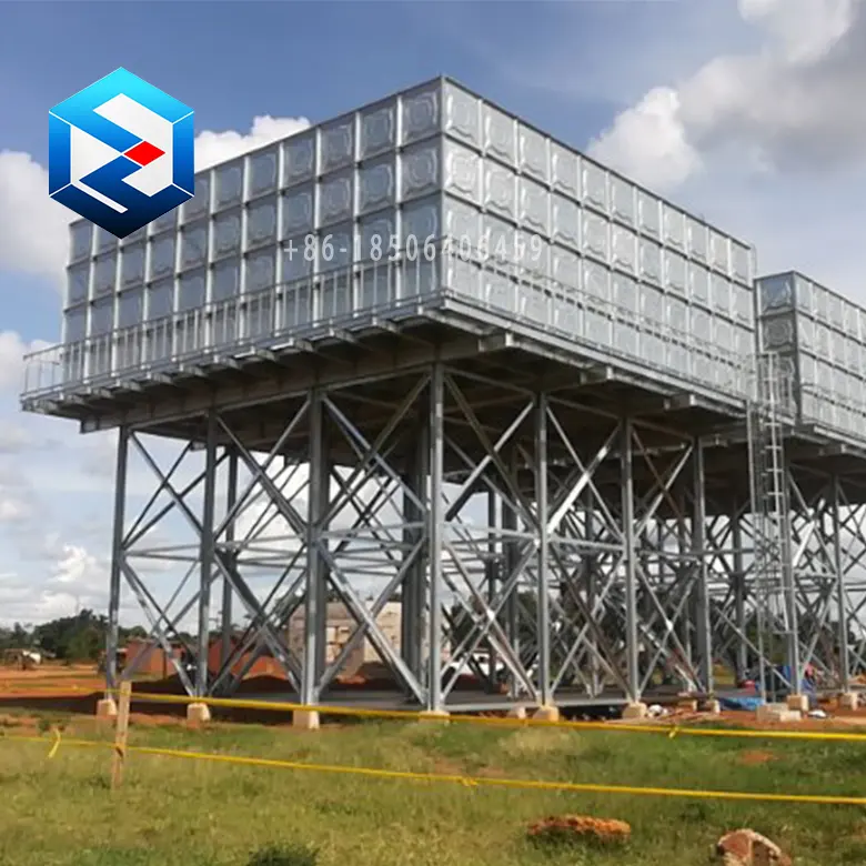 Hot Dipped Galvanised Steel Water Tank on 12M Height Steel Tower