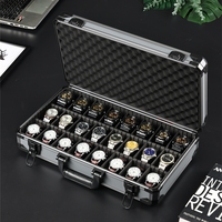 Boîte à montres en aluminium de gros, 24 emplacements avec poignée, pour collectionneurs de montres, emballage, valise de voyage, cadeau