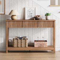 Console moderne à cannelures avec 3 tiroirs et étagère de rangement, table étroite pour entrée, couloir ou salon