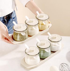 Aanpasbare 3-delige kruidenpottenset met deksel, inclusief lepel en dienblad, keukenkruidenpotjes voor thuisgebruik - Product Image 6