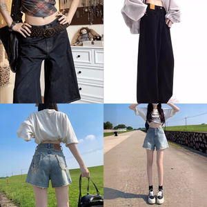Shorts en jean <span class=keywords><strong>taille</strong></span> <span class=keywords><strong>haute</strong></span> élastiques pour femmes, fente latérale, été, coupe slim, jambe <span class=keywords><strong>large</strong></span>, couleur unie, shorts en jean vintage pour femmes - Product Image 3