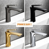 Robinet de lavabo moderne en acier inoxydable, finition or brossé, avec cartouche céramique, monotrou, à poser sur le plan, pour usage domestique, eau chaude et froide