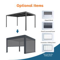 Pérgola Moderna Motorizada con Revestimiento de Aluminio y Luces LED, Resistente a la Intemperie, para Balcón Exterior, con Techo Ajustable, Pantallas Laterales y Control Remoto