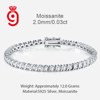 Bracelet tennis classique en argent S925 avec moissanite ronde sertie à griffes, couleur D VVS, pierres continues, pour femme