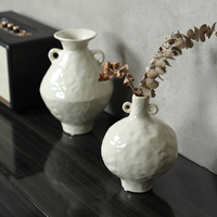 Vase en céramique texturée fait main, vente en gros d'usine, avec deux poignées en boucle, vase à fleurs vintage en porcelaine, accessoires de décoration pour la maison