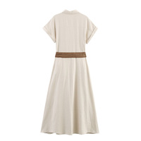 Robe ceinture de couleur unie pour femmes pour l'été à la mode mi-longue avec col de chemise manches courtes Style décontracté