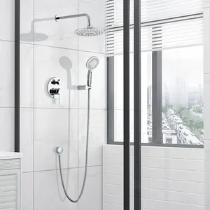 Two Function square Brass Chrome Plate Classic Concealed Wall Mounted Rainfall Shower Faucet with 8'' round showerhead