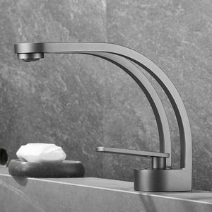 Robinet <span class=keywords><strong>de</strong></span> salle <span class=keywords><strong>de</strong></span> bain monotrou en cuivre d'art créatif moderne pistolet gris tout laiton céramique eau chaude froide toilette lavabo robinet creux - Product Image 5
