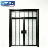 Porte battante en alliage d'aluminium noir avec verre trempé double couche, isolation phonique et thermique, styles et dimensions personnalisés disponibles