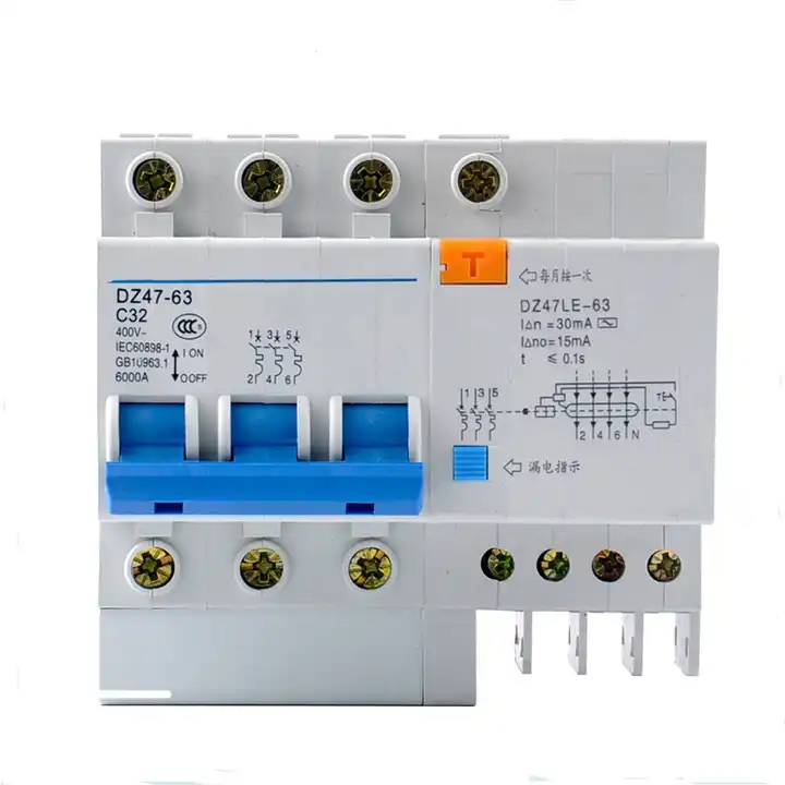 Disjoncteur de courant résiduel miniature 1 pôle 30ma 400v Protecteur de  fuite électrique domestique Din Rail Installation Dz47le-63