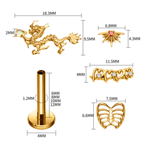 G23 Titanium Labret Piercing de <span class=keywords><strong>nez</strong></span> 16G Jewelry Gold Red Zircon pour Tragus Cartilage Conch Forward Helix Ear Jewelry - Product Image 2