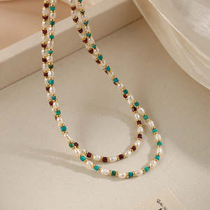 WENCHI Collar de perlas naturales para mujer con diseño de cadena de clavícula de turquesa 30g - Product Image 6