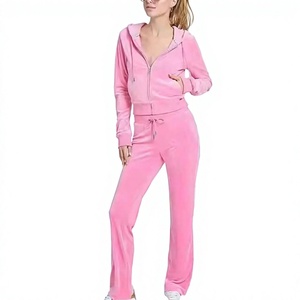 Conjunto Deportivo para Mujer, Color Rosa, con Capucha, Manga Larga, Cierre Frontal, Pantalones Casuales, Transpirable, Poliéster de Peso Medio, para Primavera - Product Image 1
