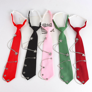 Corbata sin nudos con diseño de cadena de estrellas en negro, rojo y verde para uniformes escolares JK DK, accesorio a juego para camisa. - Product Image 2