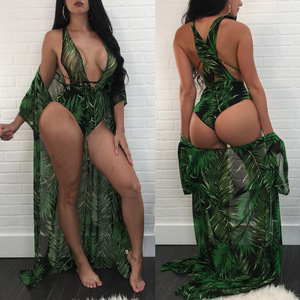 <strong>Cover</strong> <strong>Ups</strong> <strong>Swimwear</strong> Deep V Two Piece Swimsuit Women Leaf Printing Bathing Suit <strong>Cover</strong> <strong>Ups</strong> for Woman - Product Image 4