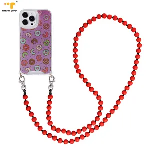 Transparent TPU Acrylic 2mm High Quality Crossbody Handykette Solid Color Wood Phone Strap Cell Phone Case For iPhone 14 Pro Max