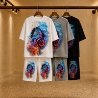 Ensemble assorti 2 pièces pour homme style Hip Hop, respirant, imprimé musical, t-shirt oversize et short décontracté, survêtement urbain d'été