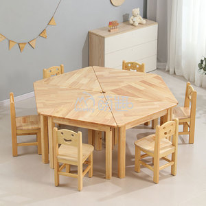 Juego de <span class=keywords><strong>Mesa</strong></span> y Sillas de Madera Hexagonales Modernas para Niños Moetry con Características de Seguridad para Muebles de Aula de Escuela y Jardín de Infancia - Product Image 2