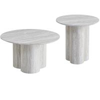 Ensemble de tables basses rondes italiennes de luxe, table basse et table d'appoint en travertin naturel personnalisables pour le mobilier de salon